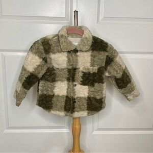 Zara 3-4 Teddy Green Plaid Jacket